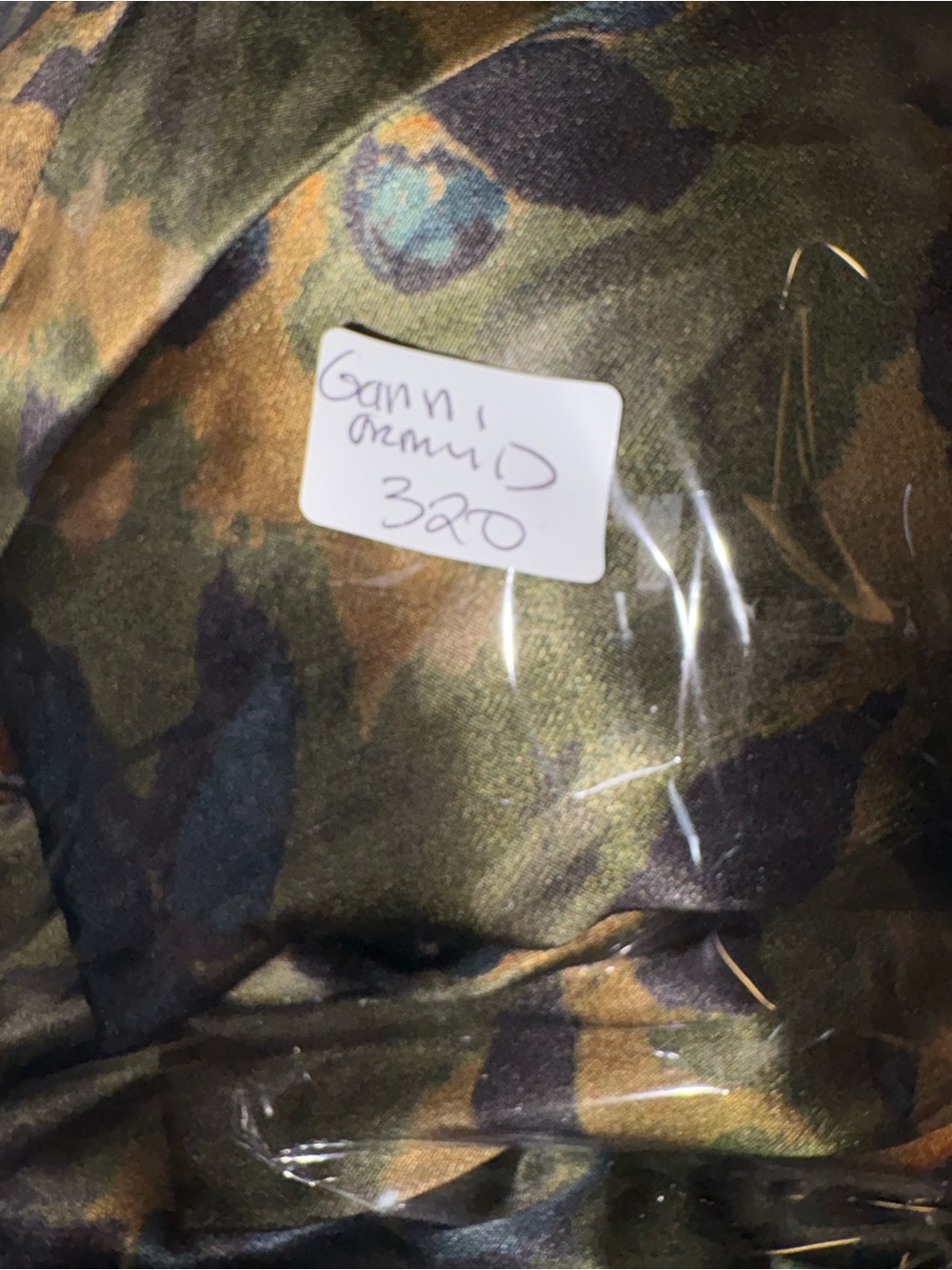 Ganni Satin Camo Wrap Midi Dress - Olive, Black, Brown - Picture 12 of 12